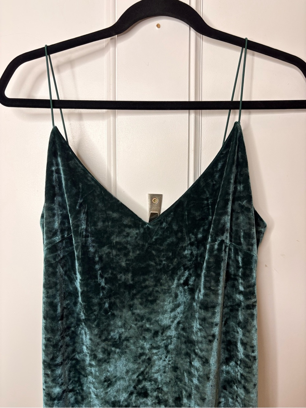 Velvet Slip Midi Dress - Deep Teal Green - Picture 12 of 12